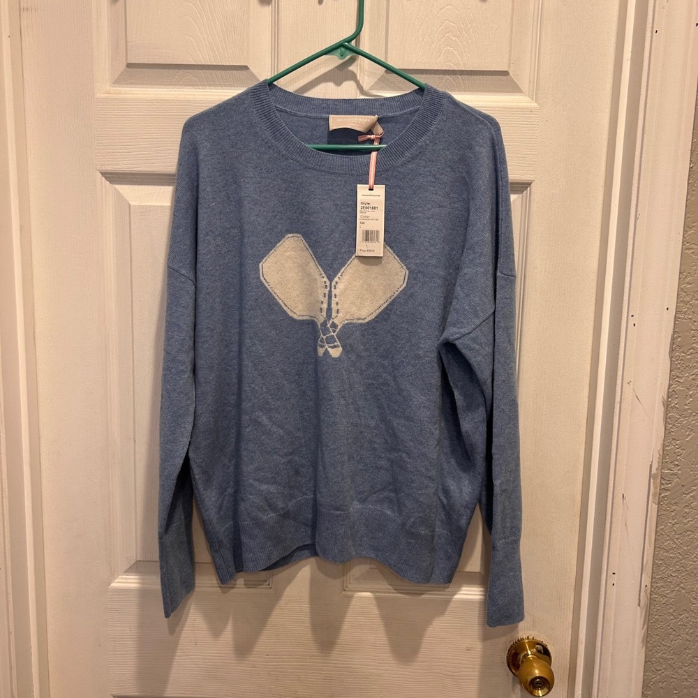 Vineyard Vines Womens Pickleball Intarsia Sweater Cashmere Hydrangea Heather L‎